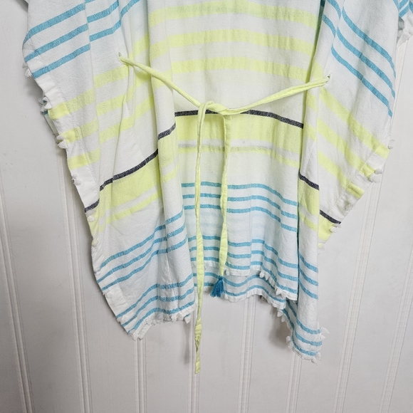 Anthropologie Mermaid Swimsuit Cover Up White Stripe Belted Poncho Womens XS/S - Picture 4 of 14